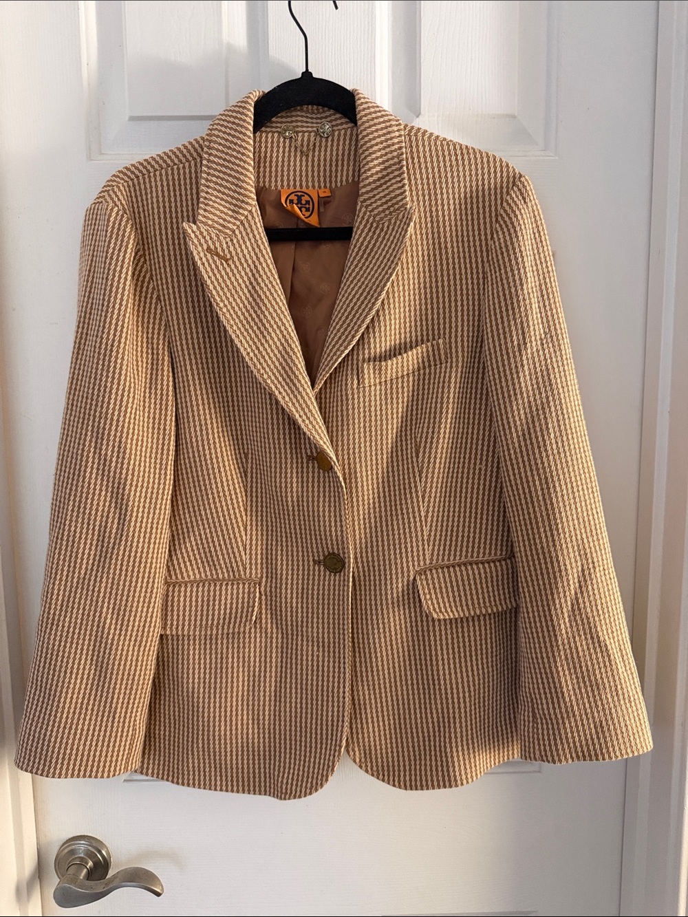 Tory Burch Beige and Cream Striped Women's Blazer cotton size 14